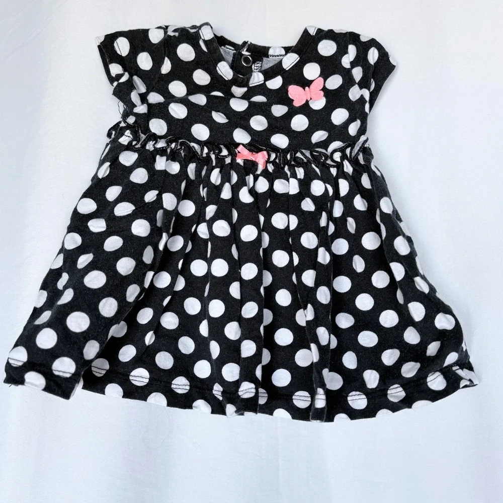 Carter's Black and White Polka Dot Dress with Pink Butterfly Accents